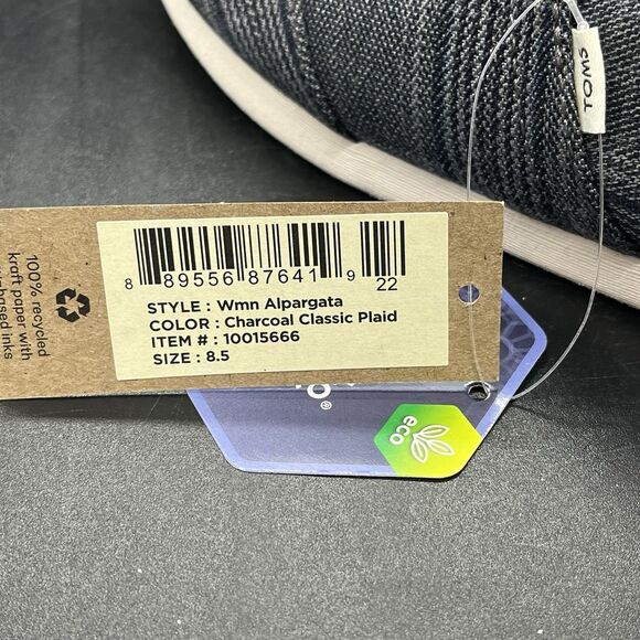 TOMS Women's Black Plaid Slip-On Shoes - Picture 7 of 8